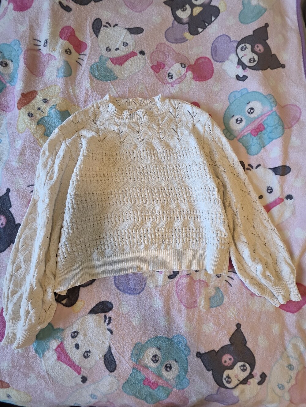 LC Lauren Conrad Cream Open-Knit Cable Crewneck Sweater